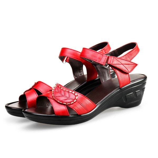 comfortable women's sandals genuine leather casual wedge summer sandals for women black red mother shoes casual 
comfortable women's sandals genuine leather casual wedge summer sandals for women black red mother shoes casual