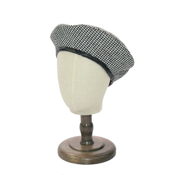 fashion female houndstooth beret hats ladeis plaid flat hat elegant black french cap for women b023, Blue;gray
