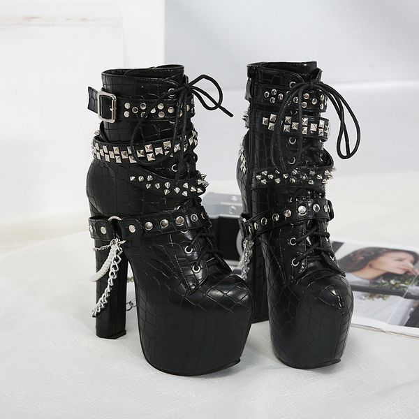 new zip metal chains rivet motorcycle boots women shoes super high heels platform ankle boots punk rock gothic biker boots, Black
new zip metal chains rivet motorcycle boots women shoes super high heels platform ankle boots punk rock gothic biker boots, Black