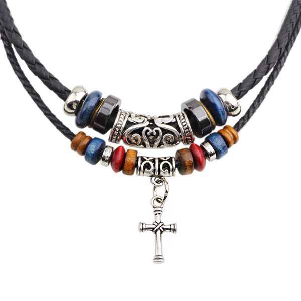bohemian multilayer wood beads alloy cross charms pendant necklace leather chain for women men jewelry, Silver
bohemian multilayer wood beads alloy cross charms pendant necklace leather chain for women men jewelry, Silver