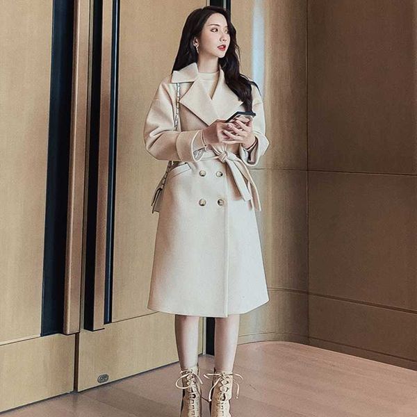 women's wool & blends autumn winter casual blend trench coat double breasted long with belt, Black
women's wool & blends autumn winter casual blend trench coat double breasted long with belt, Black