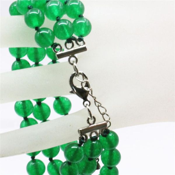 link, chain 3row fashion natural green jades 8mm round bracelet party gifts jewelry for girls accessories women's 7.5inch y102, Black