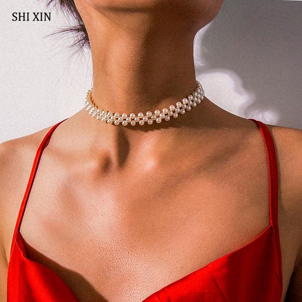 shixin charms multi layer simulated round pearl choker necklace for women 2020 fashion short choker collar wedding jewelry gifts, Golden;silver
shixin charms multi layer simulated round pearl choker necklace for women 2020 fashion short choker collar wedding jewelry gifts, Golden;silver