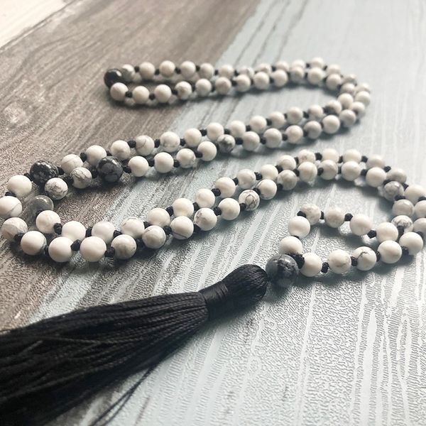 howlite and snowflake obsidian 108 mala beaded necklace hand knotted tassel necklace stress relief jewelry, Silver
howlite and snowflake obsidian 108 mala beaded necklace hand knotted tassel necklace stress relief jewelry, Silver