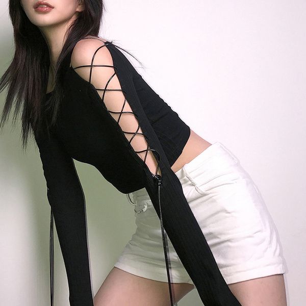 off shoulder for women clothes spring autumn solid black slim fit t shirt womens long sleeve bandage cropped tees, White
off shoulder for women clothes spring autumn solid black slim fit t shirt womens long sleeve bandage cropped tees, White