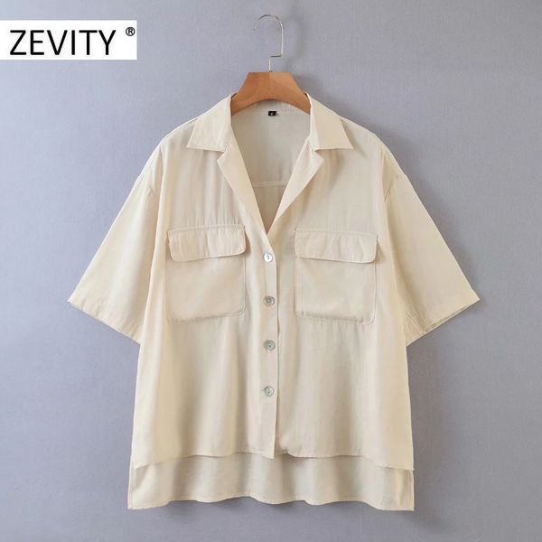women's blouses & shirts zevity women vintage double pockets patch solid casual smock blouse ladies short sleeve chic blusas femininas, White
women's blouses & shirts zevity women vintage double pockets patch solid casual smock blouse ladies short sleeve chic blusas femininas, White