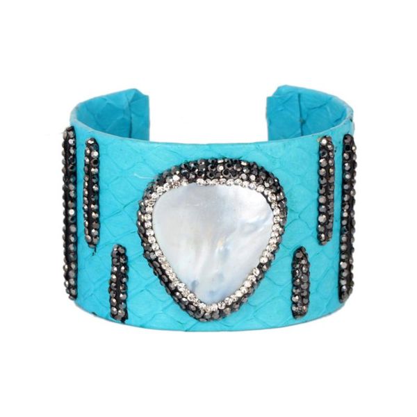 bangle luxury natural real snake leather pearl bracelet pave with rhinestone open cuff adjustable statement, Black
bangle luxury natural real snake leather pearl bracelet pave with rhinestone open cuff adjustable statement, Black