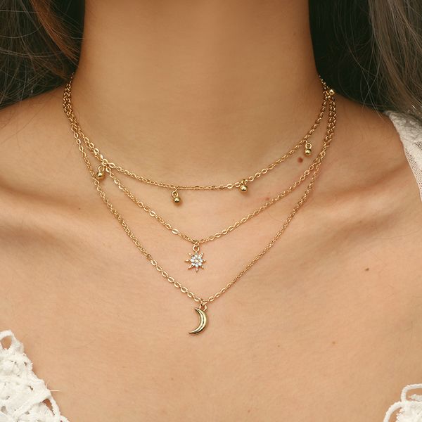 ladies necklace simple round bead star moon multilayer pendant necklace alloy three layer woman chain, Silver
ladies necklace simple round bead star moon multilayer pendant necklace alloy three layer woman chain, Silver