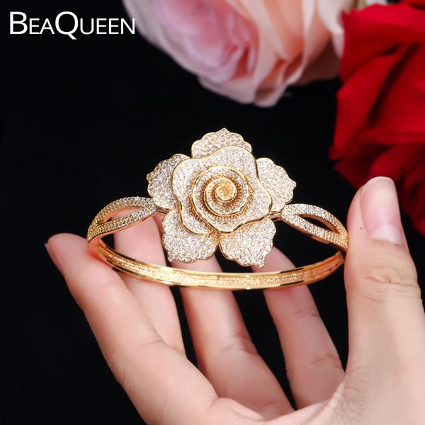 beaqueen nigerian african gold color open cuff bangles elegant big flower micro pave cubic zirconia stone women jewelry b148, Black
beaqueen nigerian african gold color open cuff bangles elegant big flower micro pave cubic zirconia stone women jewelry b148, Black