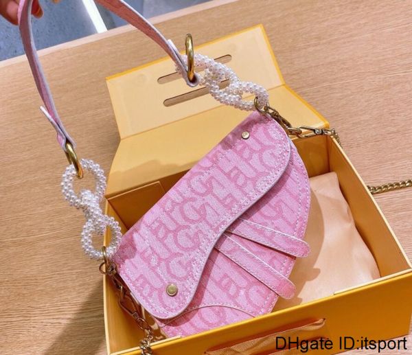 wholesale famous brand pink pearl chain saddle women fashion handbag messenger clutch bag price with bo