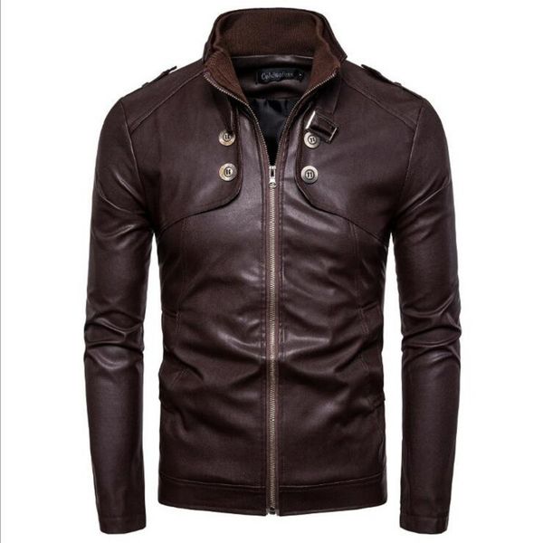 men's jackets 2021 autumn and winter button decoration locomotive stand collar washed leather jacket men, Black;brown
men's jackets 2021 autumn and winter button decoration locomotive stand collar washed leather jacket men, Black;brown