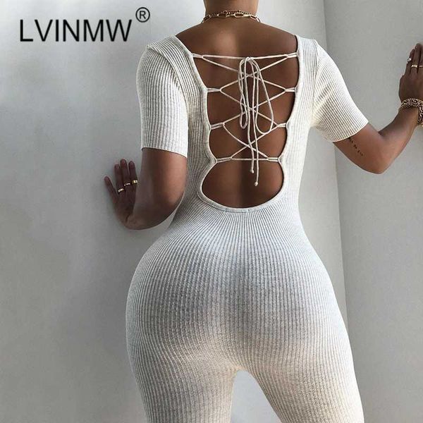 lvinmw backless back cross lace up short sleeve square neck jumpsuits 2020 women fitness casual elastic rib knit playsuits, Black;white
lvinmw backless back cross lace up short sleeve square neck jumpsuits 2020 women fitness casual elastic rib knit playsuits, Black;white
