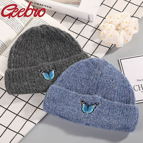 geebro new autumn winter bonnet cap women wild blue butterfly melon leather hat warm windproof knitted wool beanie, Blue;gray
geebro new autumn winter bonnet cap women wild blue butterfly melon leather hat warm windproof knitted wool beanie, Blue;gray