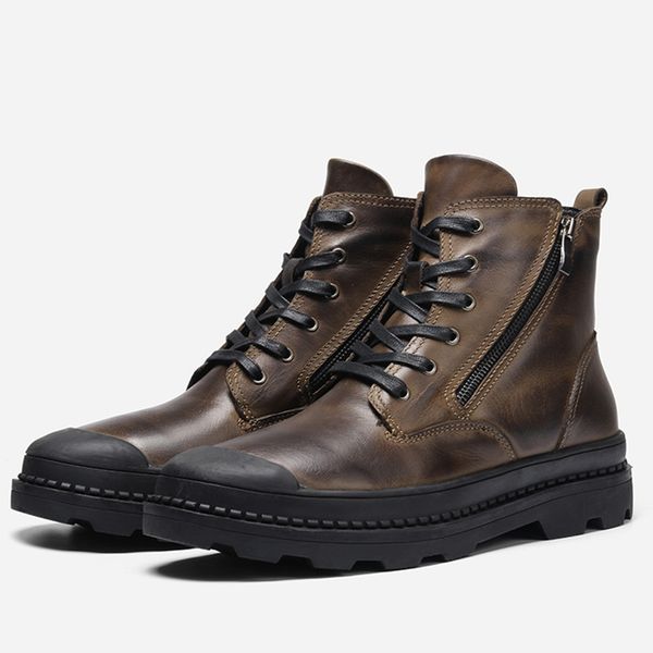 boots epher mens leather gum lace-up winter warm fur lined ankle, Black