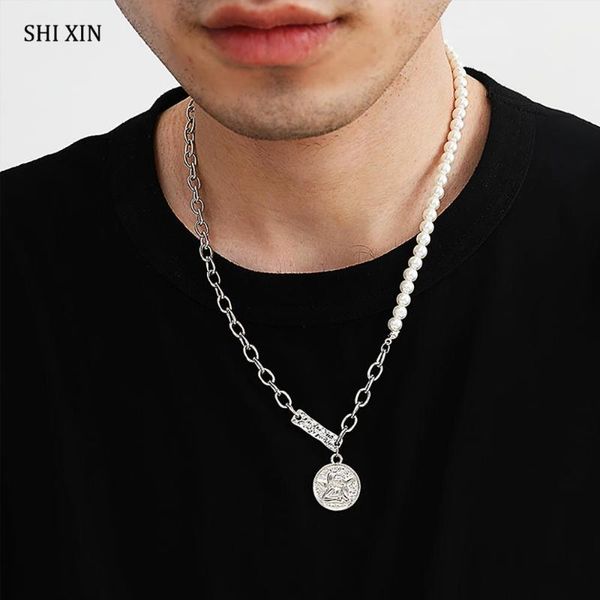 shixin asymmetry chain with pearl necklace for women/men angel coin pendants necklace 2020 long choker necklaces fashion jewelry, Silver
shixin asymmetry chain with pearl necklace for women/men angel coin pendants necklace 2020 long choker necklaces fashion jewelry, Silver