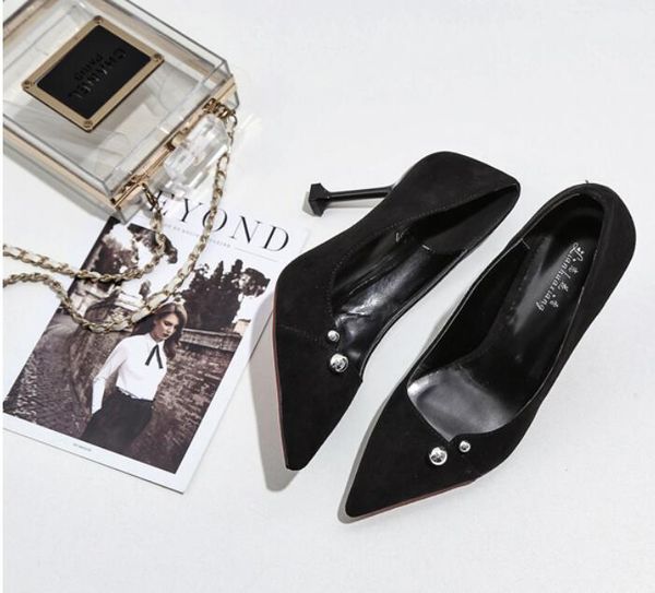2020 suede women's shoes in spring and autumn with new style high heel fine heel pointed end, Black
2020 suede women's shoes in spring and autumn with new style high heel fine heel pointed end, Black