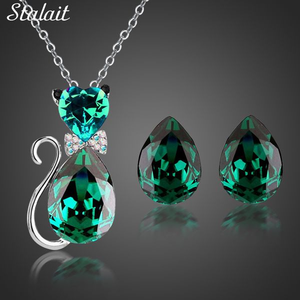fashion gold color austrian crystal cat catty pendant necklace earrings wedding bridal jewelry sets 84575, Silver
fashion gold color austrian crystal cat catty pendant necklace earrings wedding bridal jewelry sets 84575, Silver