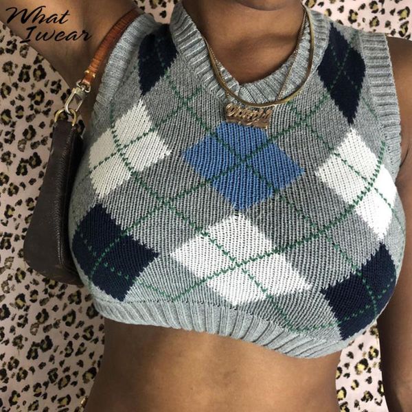 women plaid knitted tank sweater y2k crop casual streetwear preppy style vintage striped clothes autumn vest knitwear, White
women plaid knitted tank sweater y2k crop casual streetwear preppy style vintage striped clothes autumn vest knitwear, White