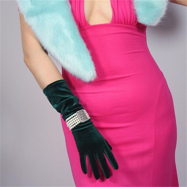 five fingers gloves women velvet 40cm long green models high elastic gold touch screen rls04, Blue;gray
five fingers gloves women velvet 40cm long green models high elastic gold touch screen rls04, Blue;gray