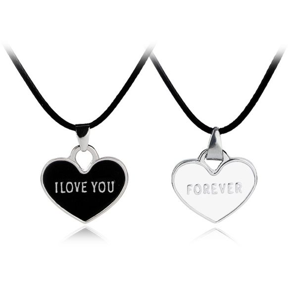 2 piece set black white heart pendant women's necklace creative letter i love you forever necklace for couple valentine's gifts, Silver
2 piece set black white heart pendant women's necklace creative letter i love you forever necklace for couple valentine's gifts, Silver