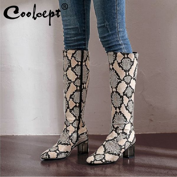boots coolcept plus size 34-48 knee high for women fashion snake print square heels shoes casual zipper warm fur footwear, Black
boots coolcept plus size 34-48 knee high for women fashion snake print square heels shoes casual zipper warm fur footwear, Black