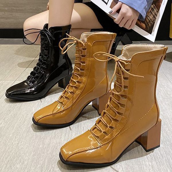 female square toe boots women pu leather lace up ankle shoes ladies zip mid heels office commute comfortable footwear new 2020, Black
female square toe boots women pu leather lace up ankle shoes ladies zip mid heels office commute comfortable footwear new 2020, Black