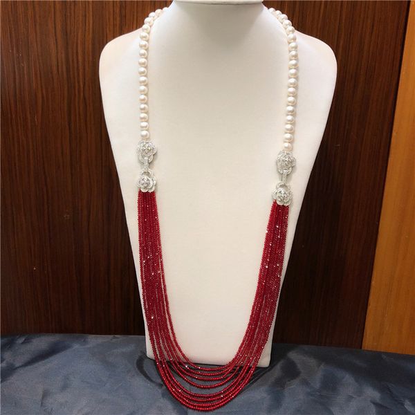 new sell 8-9mm potato shape white freshwater pearl necklace multilayer long sweater chain fashion jewelry 30inches, Silver
new sell 8-9mm potato shape white freshwater pearl necklace multilayer long sweater chain fashion jewelry 30inches, Silver