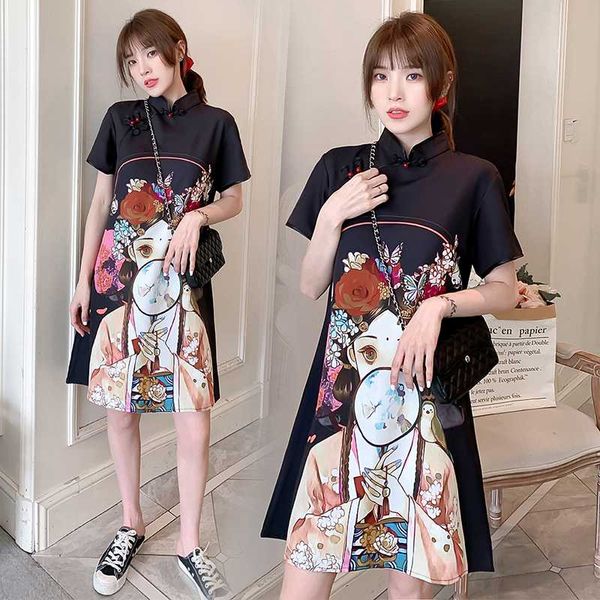 casual dresses chinese style character printing qipao dress summer women mandarin collar short vintage loose party vestidos, Black;gray
casual dresses chinese style character printing qipao dress summer women mandarin collar short vintage loose party vestidos, Black;gray