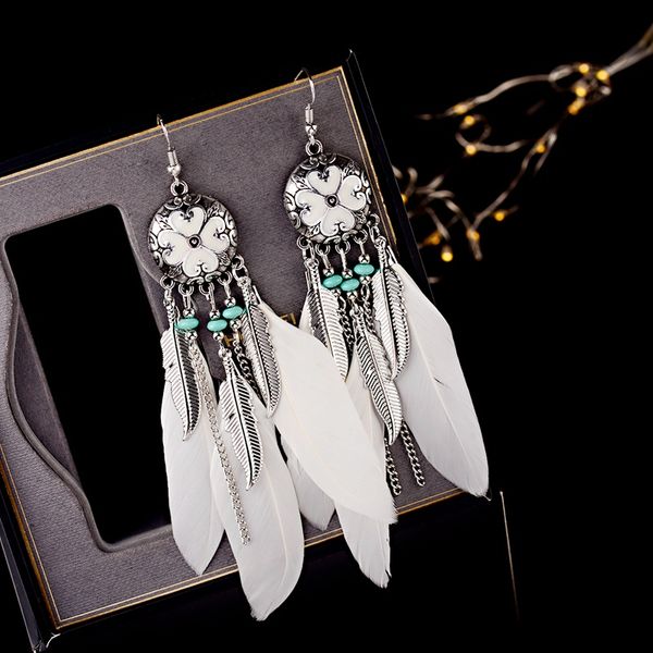 fashion women white boho feather earrings tibetan jewelry brincos bijoux vintage bohemia long chain&leaf tassel drop earrings, Silver
fashion women white boho feather earrings tibetan jewelry brincos bijoux vintage bohemia long chain&leaf tassel drop earrings, Silver