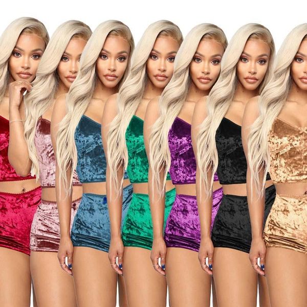 women two piece outfits velvet v neck spaghetti straps crop + shorts tracksuit night club party sets summer sleepwear clothing, Gray
women two piece outfits velvet v neck spaghetti straps crop + shorts tracksuit night club party sets summer sleepwear clothing, Gray
