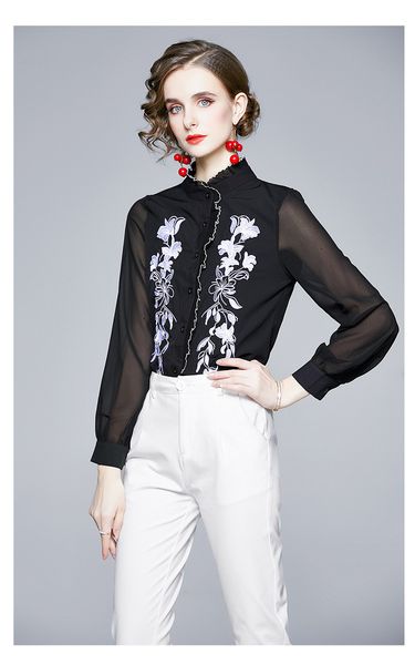 2020 fashion autumn new embroidery shirts of women stand collar mesh materials lady's blouses & shirts casual lap ruffle fashion, White
2020 fashion autumn new embroidery shirts of women stand collar mesh materials lady's blouses & shirts casual lap ruffle fashion, White