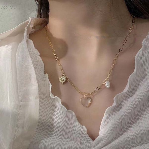 pendant necklaces aomu 2021 korea retro natural pearl shell heart choker clavicle chain geometric necklace for women jewelry party, Silver
pendant necklaces aomu 2021 korea retro natural pearl shell heart choker clavicle chain geometric necklace for women jewelry party, Silver