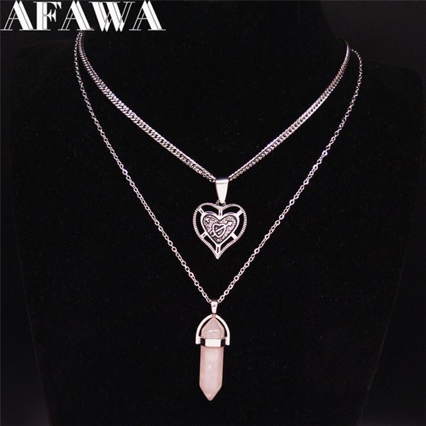 heart natural crystal stainless steel layered necklaces men/women hexagonal reiki point necklace jewelry cadena n1968s02, Silver
heart natural crystal stainless steel layered necklaces men/women hexagonal reiki point necklace jewelry cadena n1968s02, Silver