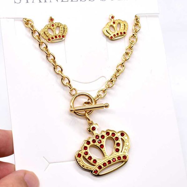 amumiu gold color crown red crystal stainless steel pendant necklace earrings jewelry sets for women htz166, Silver
amumiu gold color crown red crystal stainless steel pendant necklace earrings jewelry sets for women htz166, Silver