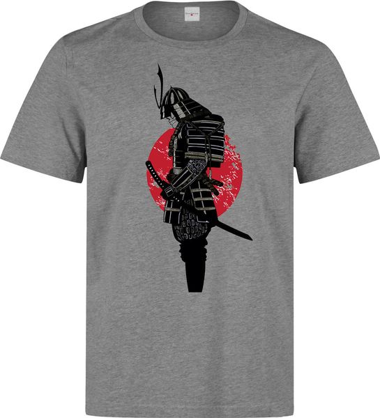 dark armoured samurai setting sun style men's grey t shirt