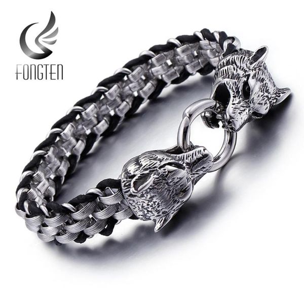 charm bracelets fongten vintage wolf bracelet stainless steel cowhide leather men fashion bangle mens male accessoires jewelry, Golden;silver 
charm bracelets fongten vintage wolf bracelet stainless steel cowhide leather men fashion bangle mens male accessoires jewelry, Golden;silver