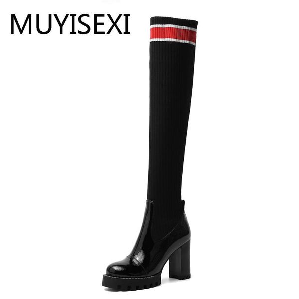 elastic knitting boots platform high heel 9 cm thick heel patent leather women over the knee boots thigh high jgg06 muyisexi, Black
elastic knitting boots platform high heel 9 cm thick heel patent leather women over the knee boots thigh high jgg06 muyisexi, Black