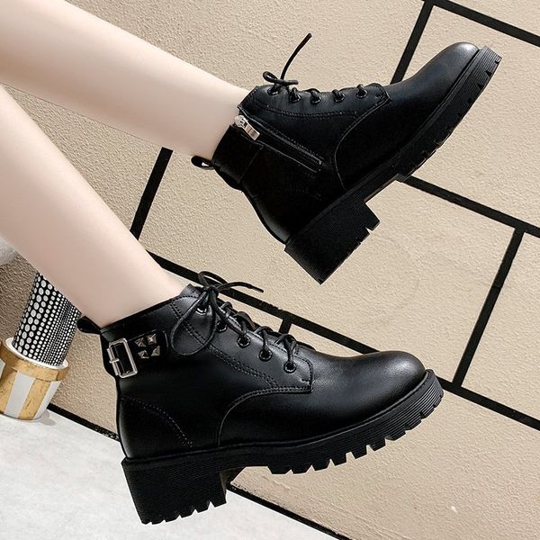 fashion rivet buckle ankle boots for women pu leather lace up wedge short botas mujer casual autumn winter shoes woman, Black
fashion rivet buckle ankle boots for women pu leather lace up wedge short botas mujer casual autumn winter shoes woman, Black