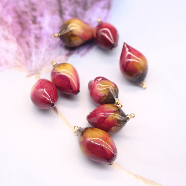 charms 2.2-3cm real rose petal necklace bracelet make findings glass locket flower pendant diy jewelry accessory handmade gift, Bronze;silver