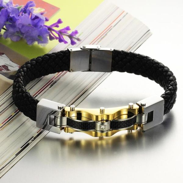 Luxury Genuine Leather Bracelet Bangle Man Gold Color Stainless Steel Bracelet Jewelry With Carbon Fiber, Golden;silver
Luxury Genuine Leather Bracelet Bangle Man Gold Color Stainless Steel Bracelet Jewelry With Carbon Fiber, Golden;silver
