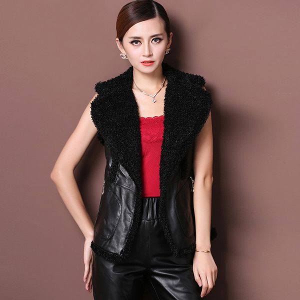 natural sheepskin leather and faux fur waistcoats women contrast color turn down collar leather vests 2020 new autumn winter, Black
natural sheepskin leather and faux fur waistcoats women contrast color turn down collar leather vests 2020 new autumn winter, Black