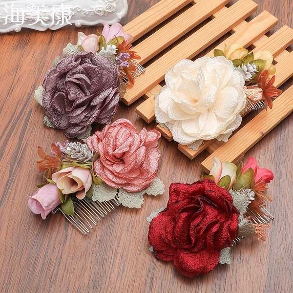 haimeikang 1 pc rose flower hair combs wedding crown headwear blooming flower headband for bride girls hair clip wedding