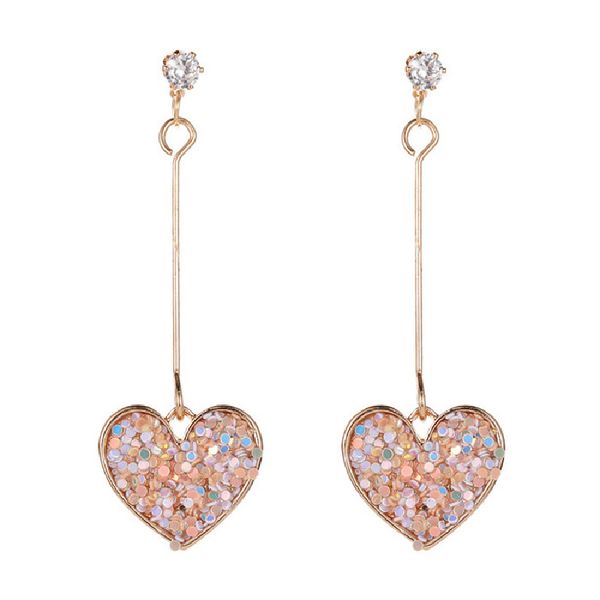 fashion korean pink sequin love earrings zircon peach heart long earrings women jewelry gifts, Silver
fashion korean pink sequin love earrings zircon peach heart long earrings women jewelry gifts, Silver