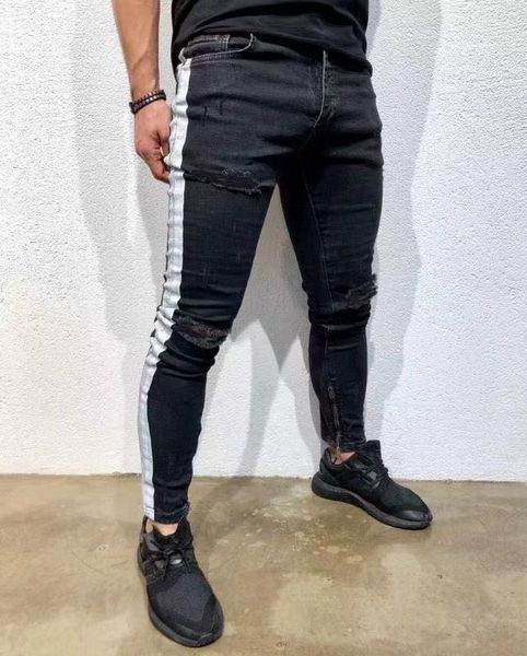 men's jeans men hip hop stripe elastic slim fit denim pants male stretchy pencil bottoms street knee ripped holes, Blue
men's jeans men hip hop stripe elastic slim fit denim pants male stretchy pencil bottoms street knee ripped holes, Blue