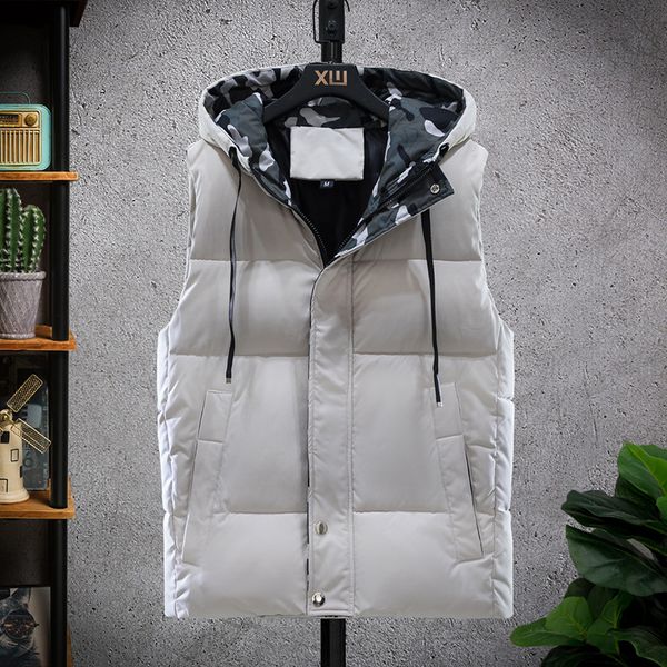 men's vests 2021 autumn winter cotton-padded hood vest waistcoat fashion camouflage thick warm sleeveless jacket zipper coat, Black;white
men's vests 2021 autumn winter cotton-padded hood vest waistcoat fashion camouflage thick warm sleeveless jacket zipper coat, Black;white
