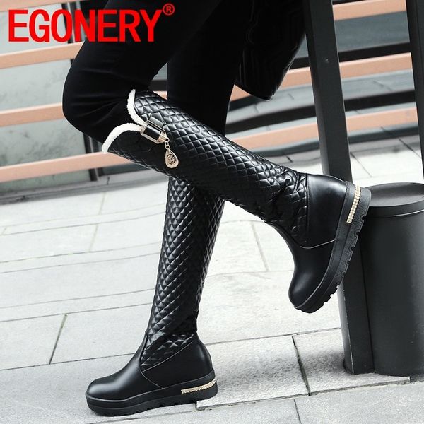 egonery winter new casual knee high boots outside warm high heels round toe metal decoration plus size women shoes drop shipping, Black
egonery winter new casual knee high boots outside warm high heels round toe metal decoration plus size women shoes drop shipping, Black