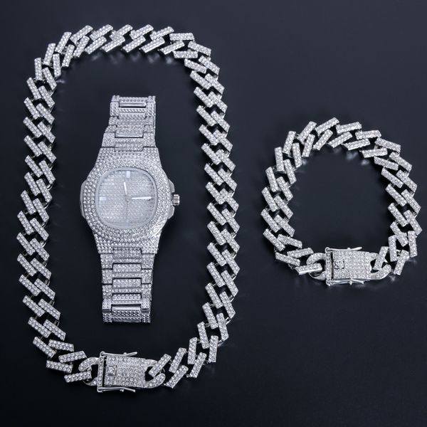 silver color necklace +watch+bracelet hip hop miami curb cuban chain iced out paved rhinestones cz bling jewelry for men 19mm
silver color necklace +watch+bracelet hip hop miami curb cuban chain iced out paved rhinestones cz bling jewelry for men 19mm