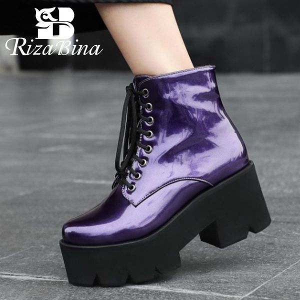 boots rizabina women ins style ankle thick bottom high heel shoes punk lace up fashion cool ladies footwear size 32-43, Black 
boots rizabina women ins style ankle thick bottom high heel shoes punk lace up fashion cool ladies footwear size 32-43, Black
