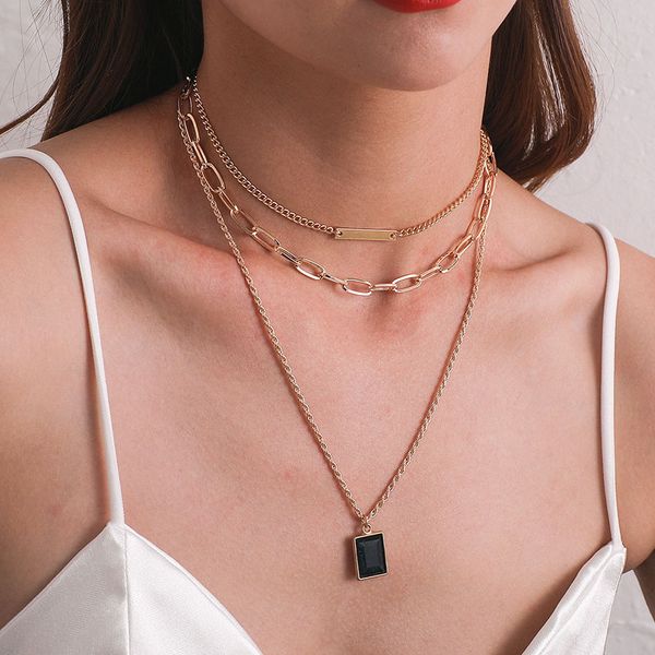 vintage multilayer thick chains square gem pendant necklace women temperament geometric choker necklace punk party jewelry gift, Silver
vintage multilayer thick chains square gem pendant necklace women temperament geometric choker necklace punk party jewelry gift, Silver