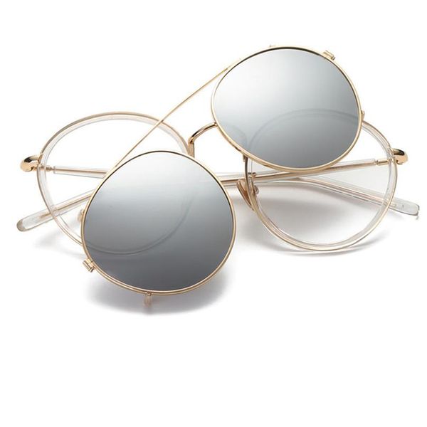 mirror polarized sunglasses women fashion round 2 lenses sunglasses clip vintage transparent glasses frame, White;black
mirror polarized sunglasses women fashion round 2 lenses sunglasses clip vintage transparent glasses frame, White;black